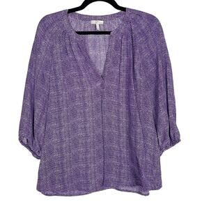 Joie Small S Purple Silk Textural Print Addie B Blouse Top VNeck 3/4 Sleeve
